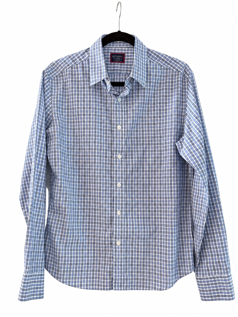 UNTUCKit Blue White Gingham Wrinkle Free Slim Fit Shirt Men’s Medium